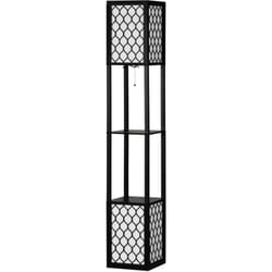 Homcom - Lampadaire étagère lampe étagère dim. 26L x 26l x 156H cm 2 étagères mdf noir motif nid d'abeille