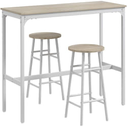 Homcom - Ensemble 2 places 3 pièces design contemporain - table de bar, 2 tabourets de bar - acier blanc aspect bois blanc