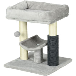 Arbre à chat griffoirs sisal naturel et massant plateforme panier jeu boule suspendue peluche gris