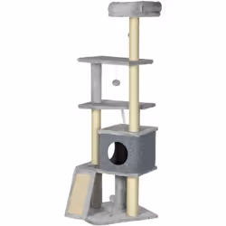 Arbre à chat multi-équipement griffoirs grattoirs plateformes niche panier jeu boules gris