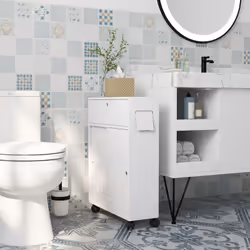 Description: Rangez et optimisez votre salle de bain ou vos toilettes grâce à ce meuble porte-papier toilette HOMCOM. Compact ...