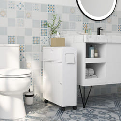 Kleankin - Meuble de rangement salle de bain, meuble wc pour papier toilette avec portes coulissantes, plusieurs compartiments, sur roulettes, meuble