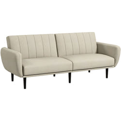Homcom - Canapé convertible 3 places design contemporain dossier inclinable modulable bois hévéa noir tissu grège