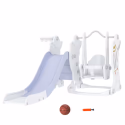 Ce joli portique 3 en 1 pour enfants avec toboggan, balançoire et panier de basket-ball lui offrira des aventures sans fin !  ...