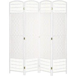 Homcom - Paravent intérieur 4 panneaux pliables séparateur de pièce bois de peuplier bambou fibres de papier tressée blanc paille