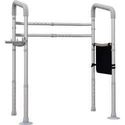 Homcom - Cadre de sécurité de toilettes - cadre de toilettes réglable - barres d'appui rembourrées pour toilettes - alu. eva gris