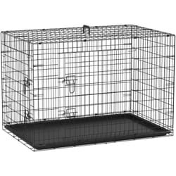 Cage de transport pour chien pliable - 2 portes verrouillables - plateau amovible - dim. 121L x 77l x 82H cm - acier abs noir