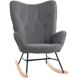 Fauteuil à bascule oreilles rocking chair grand confort accoudoirs assise dossier garnissage mousse haute densité aspect velours anthracite