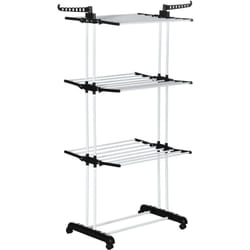Sechoir à linge étendoir pliable 3 niveaux 2 ailes latérales à cintres acier blanc pp noir