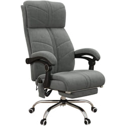 Fauteuil de bureau direction massant chauffant inclinable réglable repose-pied intégré tissu toucher flanelle grise