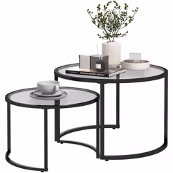 Description générale Ce superbe lot de 2 tables basses gigognes rondes au style contemporain apportera une touche d'élégance ...