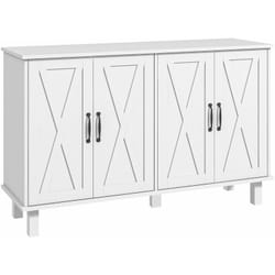 Buffet 4 portes 2 étagères style rural chic façades portes à croisillons poignées métal noir mdf blanc
