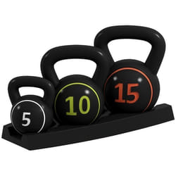 Lot de 3 kettlebells 22 45 et 68 kg SPORTNOW poignée antidérapante - entraînement sport fitness avec plateau de rangement noir
