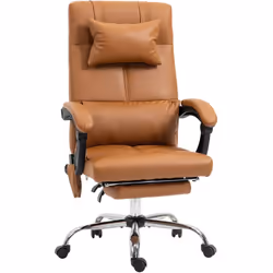 Fauteuil de bureau direction massant hauteur réglable dossier inclinable repose-pied intégré revêtement synthétique camel