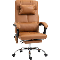 Fauteuil de bureau direction massant hauteur réglable dossier inclinable repose-pied intégré revêtement synthétique camel