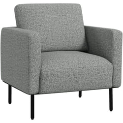 Homcom - Fauteuil style contemporain grand confort piètement métal noir tissu toucher lin gris chiné
