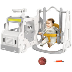 AIYAPLAY - Portique enfant toboggan balançoire - Plastique - 201x151x87.5cm - Blanc