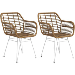 Homcom - Lot de 2 chaises de salon style bohème piètement épingle acier blanc revêtement résine tressée marron clair