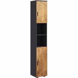 Description générale Ce splendide meuble colonne de salle de bain bicolore anthracite aspect bois est équipé de 2 placards à  ...