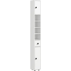 Kleankin - Meuble colonne salle de bain 2 portes 2 étagères 4 niches tiroir poignées métal noir panneaux blanc
