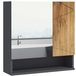 Kleankin - Armoire miroir de salle de bain - 2 portes, 2 étagères, niche - anthracite aspect bois