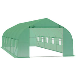 Serre tunnel grande taille 24 m² châssis tubulaire acier galvanisé renforcé 2,4 cm 12 fenêtres 1 porte vert