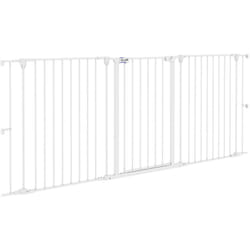 Barrière de sécurité pliable pour chien - 3 panneaux, porte verrouillable - dim. 206L x 90H cm - acier pp blanc