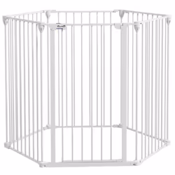 PawHut - Barrière de Sécurité pour Animaux - Acier - 123x102x100cm - Blanc