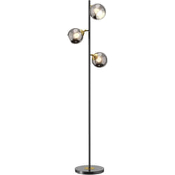 Homcom - Lampadaire globe design néo-rétro 3 ampoules orientables max. 40 w h. 162 cm métal noir doré verre gris