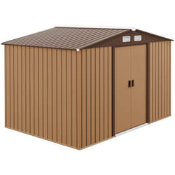 Abri de jardin - remise pour outils - cabanon double porte coulissante - fondation incluse - dim. 277L x 191l x 192H cm - tôle d'acier ondulée