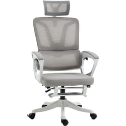 Fauteuil de bureau ergonomique inclinable réglable - repose-pied rétractable, support lombaires, tétière ajustable - blanc gris
