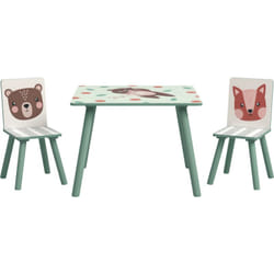 Zonekiz - Ensemble table et chaises enfant design animaux de la forêt - table carrée + 2 chaises - bois pin mdf vert