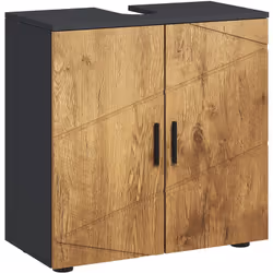 Ce splendide meuble vasque de salle de bain bicolore anthracite aspect bois équipé d'un placard 2 portes avec étagère réglabl ...