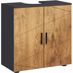 Ce splendide meuble vasque de salle de bain bicolore anthracite aspect bois équipé d'un placard 2 portes avec étagère réglabl ...