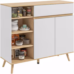 Ce superbe buffet style scandinave doté d'un placard double porte, d'un tiroir coulissant et de 4 niches vous permettra de ra ...