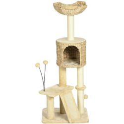 Arbre à chat style cosy chic griffoirs grattoir sisal naturel équipement multiple peluche jacinthe d'eau beige