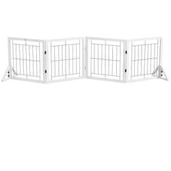 Barrière de sécurité pour animaux autoportante - barrière modulable pliable 4 panneaux - 2 pieds support - acier noir bois blanc