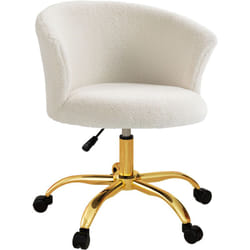 Chaise de bureau design - hauteur réglable, pivotante - piètement métal doré revêtement effet courte laine bouclée