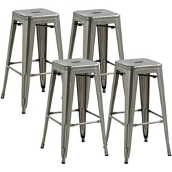 Homcom - Lot de 4 tabourets de bar industriel empilables hauteur assise 76 cm métal argenté
