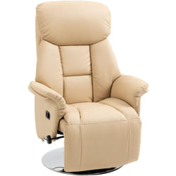 Fauteuil relax inclinable repose-pied réglable pivotant 360° piètement métal chromé revêtement synthétique beige