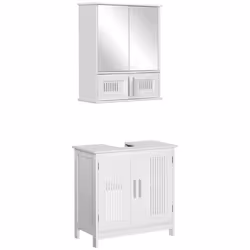 Meuble sous lavabo + armoire murale de salle de bain avec miroir - kleankin - MDF - 60x30x60cm - Blanc
