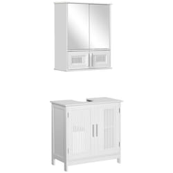 Meuble sous lavabo + armoire murale de salle de bain avec miroir - kleankin - MDF - 60x30x60cm - Blanc