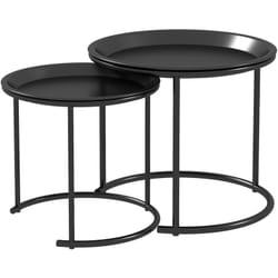Homcom - Lot de 2 tables basses gigognes rondes design contemporain encastrable plateaux amovibles acier noir