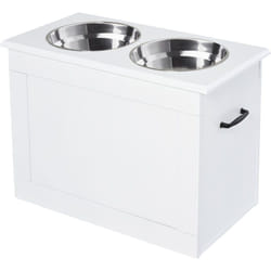 Pawhut - Porte-gamelles surélevé 2 gamelles avec coffre blanc