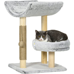 Arbre à chat griffoir chanvre naturel panier plateforme d'observation jeu boule suspendue bois panneaux peluche gris