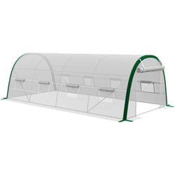 Serre de jardin tunnel surface sol 18 m² châssis tubulaire acier galvanisé renforcé 24 mm 8 fenêtres pe maillé blanc vert