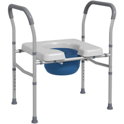 Chaise percée - Chaise de douche percée - hauteur réglable, seau amovible pliable - antidérapante - alu PVC gris