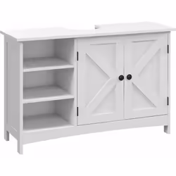Ce magnifique meuble vasque de salle de bain style campagne chic avec placard double portes croisillon rainurées (doté d'une  ...