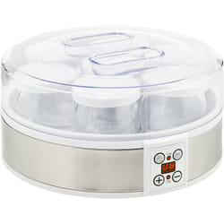 Homcom - Yaourtière 7 pots inclus 180 ml 20 w - machine à yaourt électrique - timer, thermostat, affichage numérique - acier inox. pp blanc verre