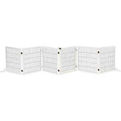 Barrière de sécurité parc enclos chien modulable pliable porte verrouillable intégrée 5 panneaux grillage acier noir bois de pin blanc